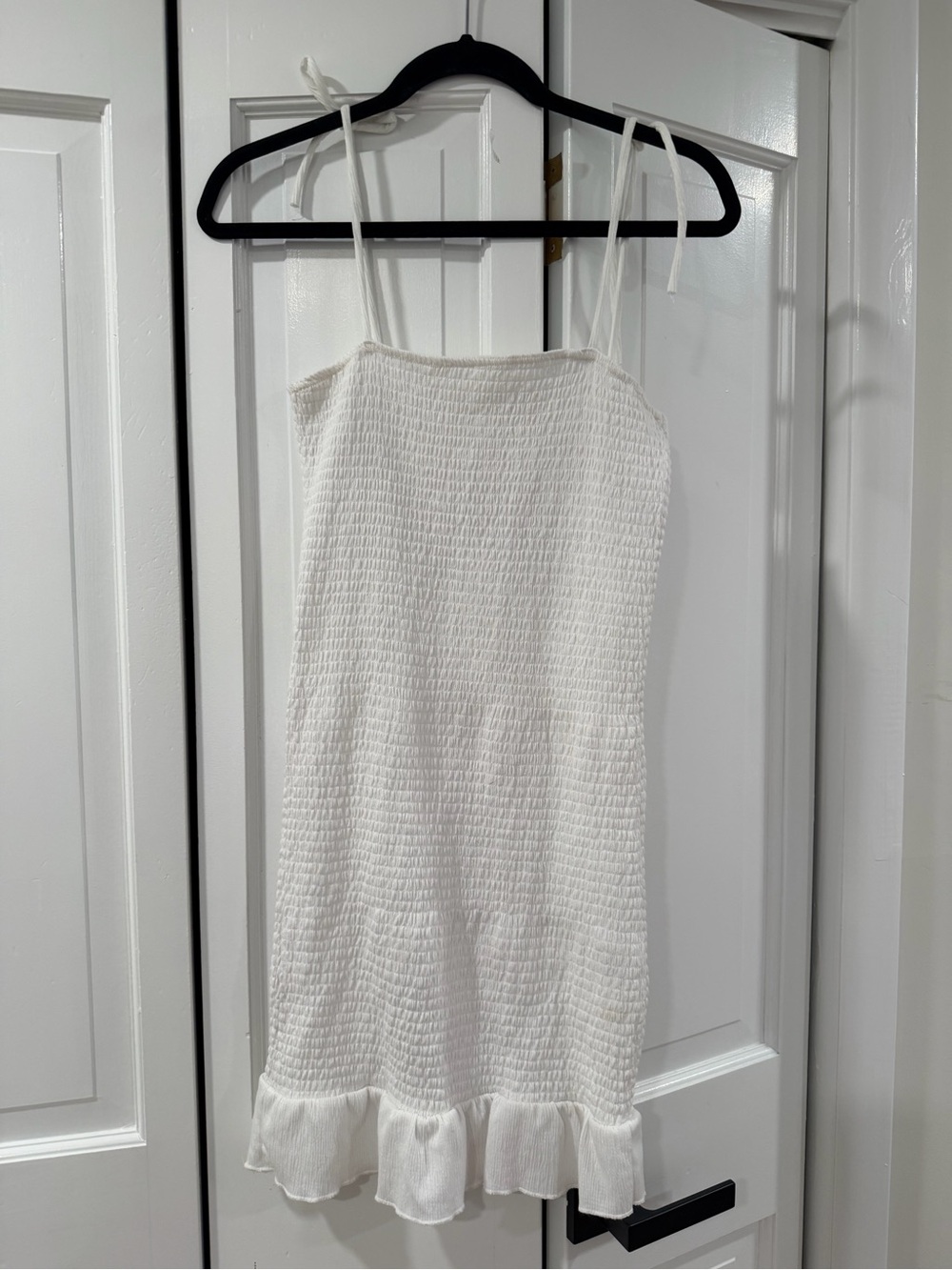 Cotton On White Smocked Ruffle-Hem Mini Dress